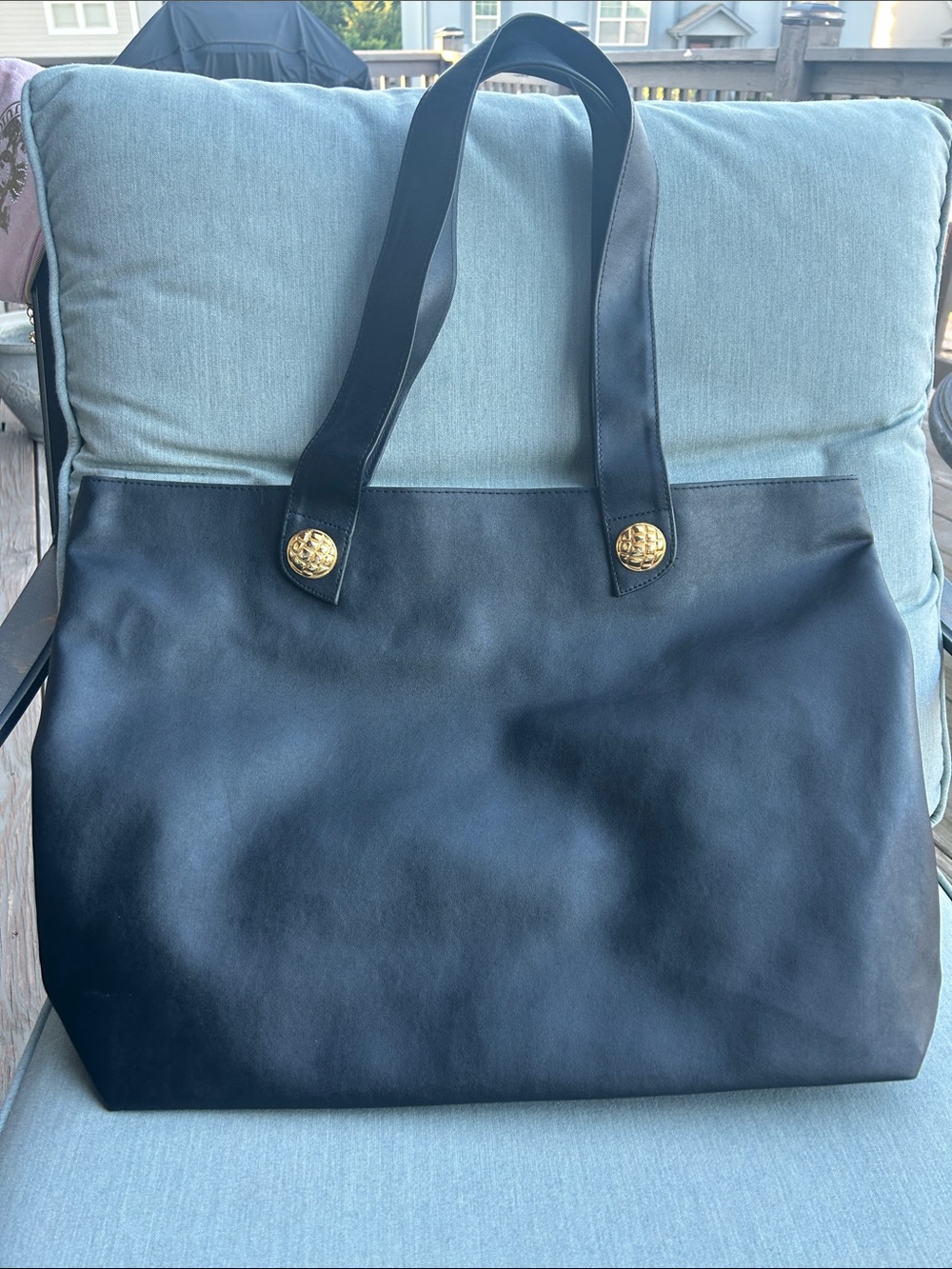 Classic Black Leather Lancôme Tote with Gold Accents